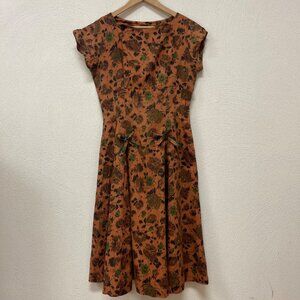 Vtg Modern Classic 60s Cheetah Floral Brown & Green Mid Century MCM Rockabilly